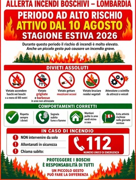 COMUNICAZIONE DI REGIONE LOMBARDIA - Dichiarato lo stato di alto rischio incendi boschivi